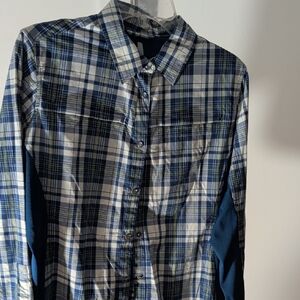 Women's Blue Plaid Button Down Shirt